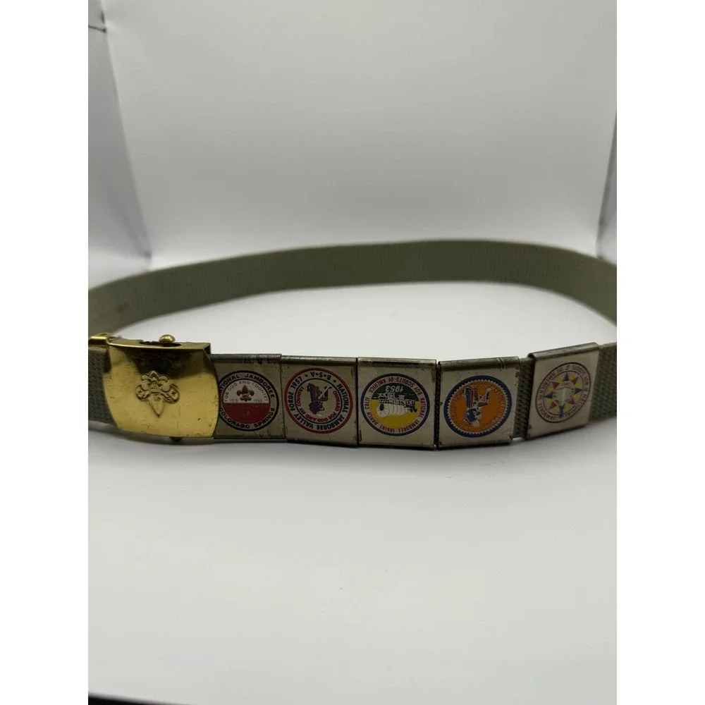 Vintage Boy Scouts BSA Web Belt Brass Buckle National Jamboree Sliders 1950-1960